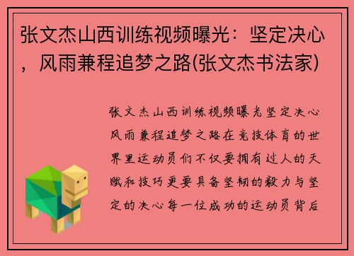 张文杰山西训练视频曝光：坚定决心，风雨兼程追梦之路(张文杰书法家)