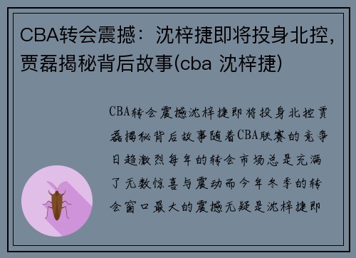 CBA转会震撼：沈梓捷即将投身北控，贾磊揭秘背后故事(cba 沈梓捷)